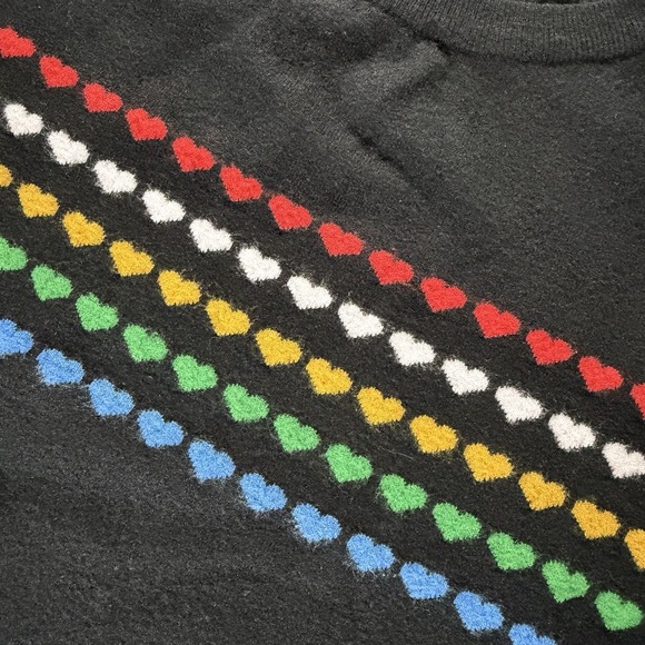 For The Republic Sweaters - Heart Sweater Black 5 Rows Colorful Hearts Size Small